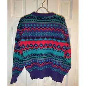 Vtg 80s MEISTER Ski Sweater Small S Geometric Abstract Wool Blend Grunge Distres